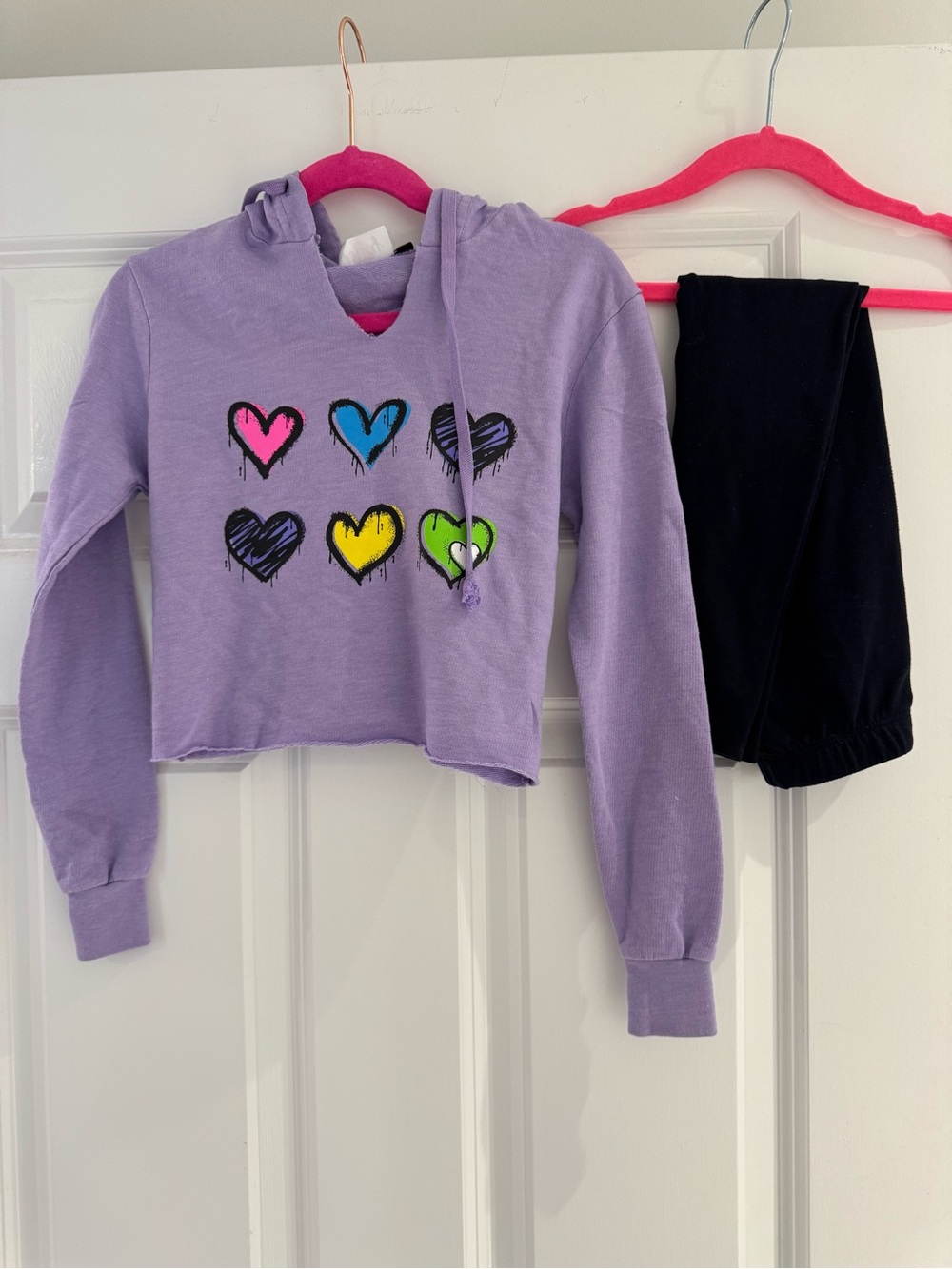 Lucy Lavender Cropped Heart Hoodie with Black Pixielane Pants